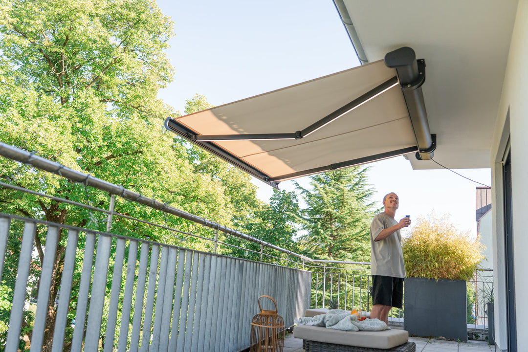 ceiling mounted beige awning