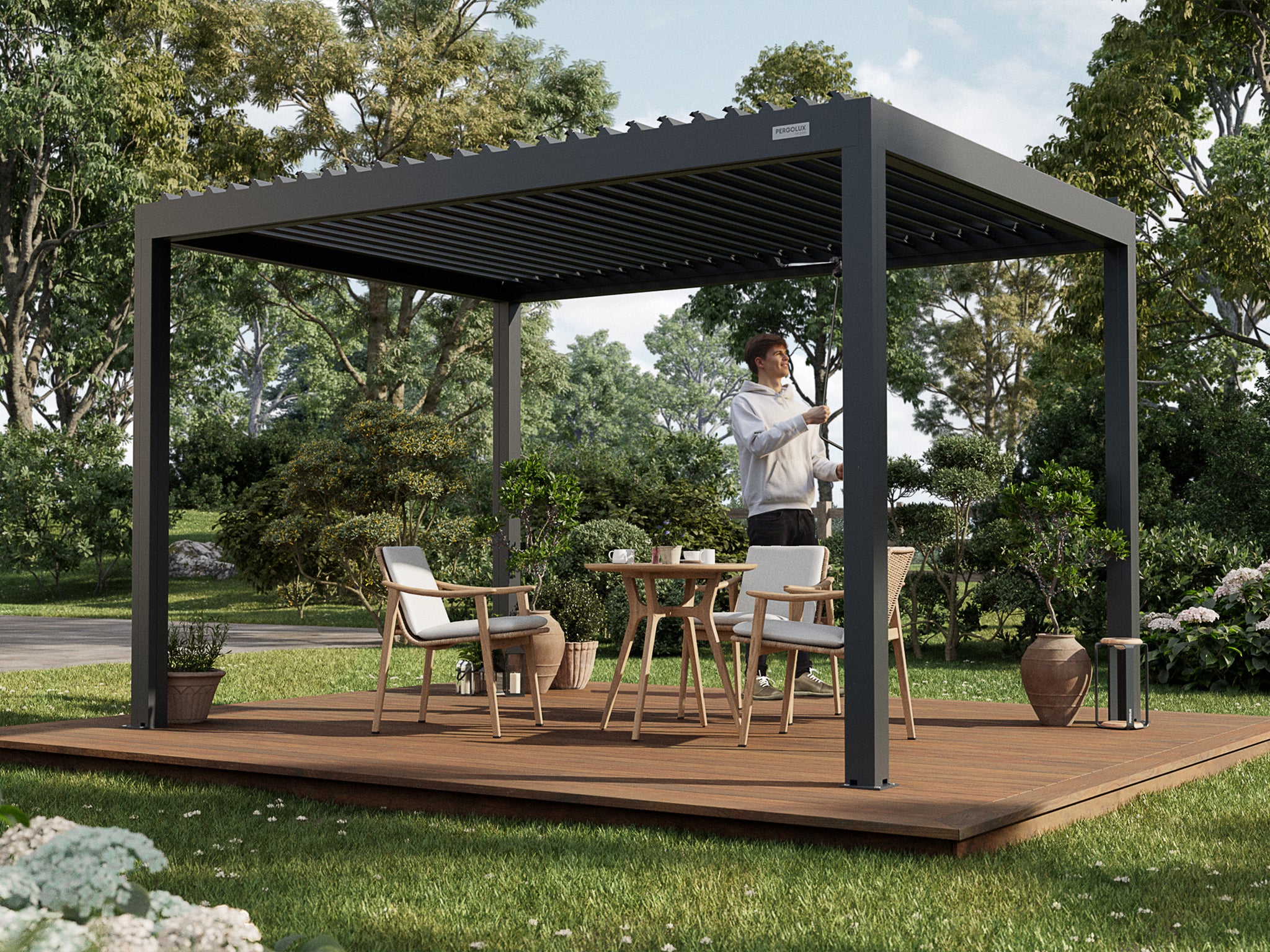 Aluminium pergola with roof & sides, ideal for garden, deck, patio ...