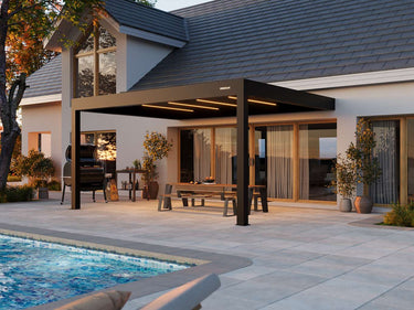 Modern house with pergola pool and outdoor furniture